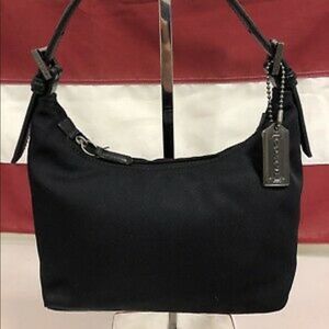 Coach black twill and leather small shoulder bag
